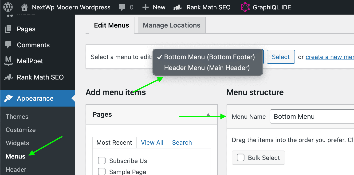 wp menu name